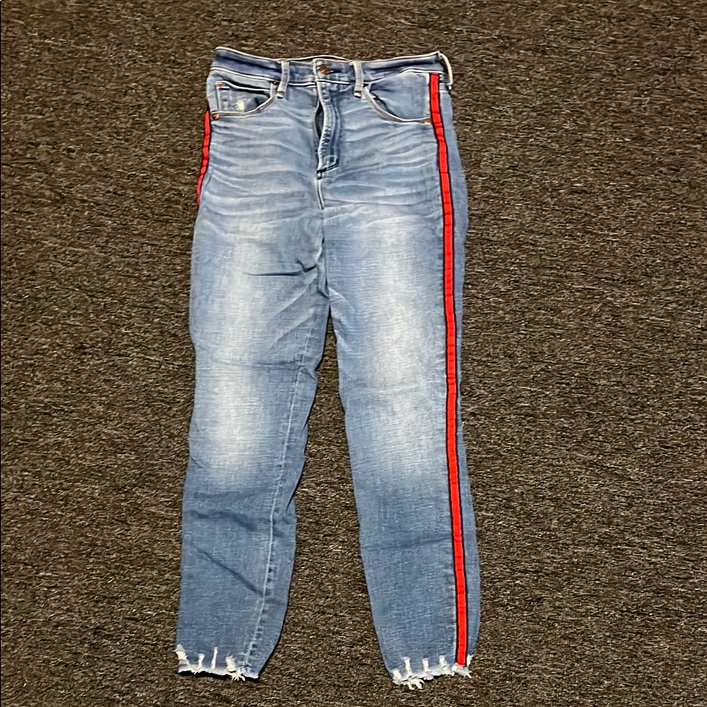 Women's Blue Jeans with Red Stripe